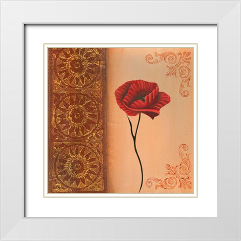 Flower with border VI White Modern Wood Framed Art Print with Double Matting by Hedy