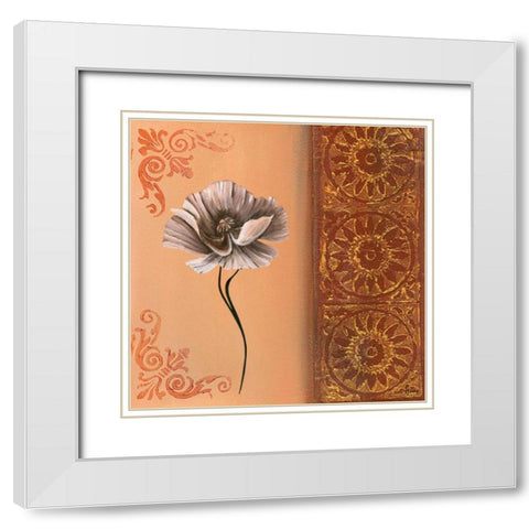Flower with border VII White Modern Wood Framed Art Print with Double Matting by Hedy