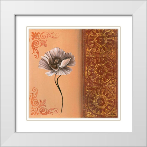 Flower with border VII White Modern Wood Framed Art Print with Double Matting by Hedy