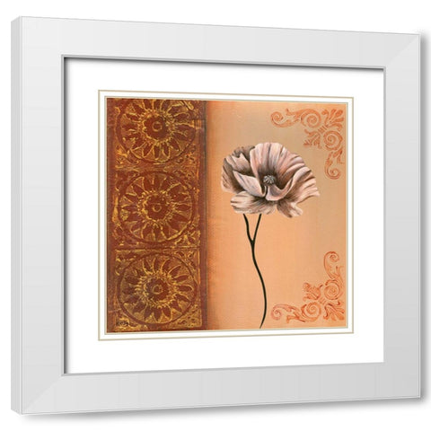Flower with border VIII White Modern Wood Framed Art Print with Double Matting by Hedy