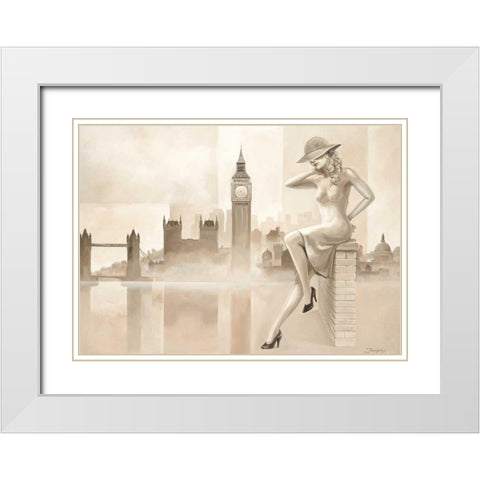 London lady White Modern Wood Framed Art Print with Double Matting by Jasper
