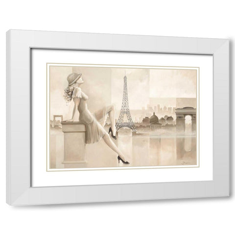 Paris girl White Modern Wood Framed Art Print with Double Matting by Jasper