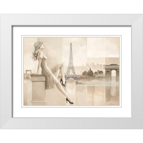 Paris girl White Modern Wood Framed Art Print with Double Matting by Jasper