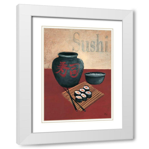 Sushi White Modern Wood Framed Art Print with Double Matting by Hedy