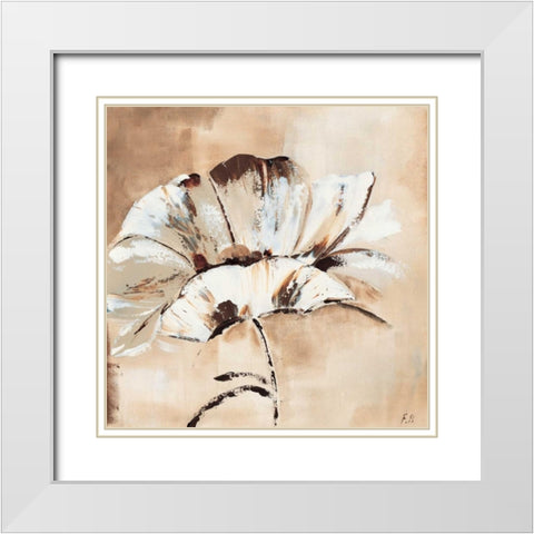 Flower in beige I White Modern Wood Framed Art Print with Double Matting by Florenti, Isa
