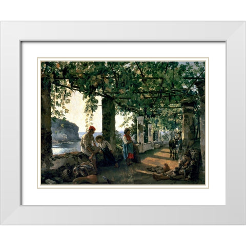 Terrace of the Seashore, 1828 White Modern Wood Framed Art Print with Double Matting by Shchedrin, Silvester