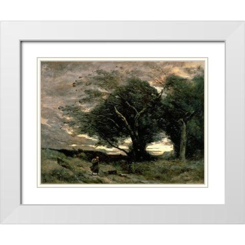 Gust of Wind White Modern Wood Framed Art Print with Double Matting by Corot, Jean-Baptiste-Camille