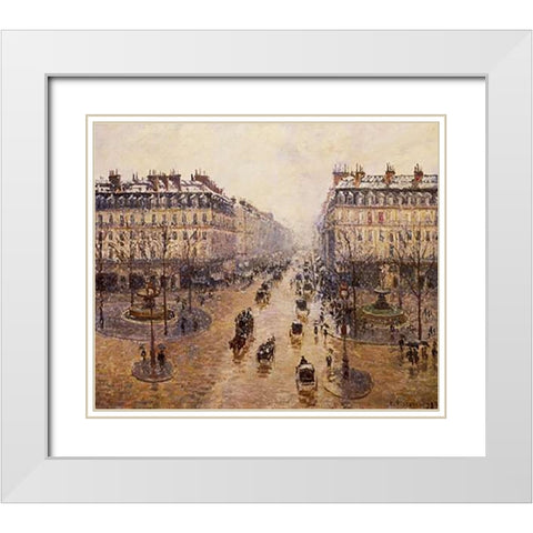 The Avenue De LOpera White Modern Wood Framed Art Print with Double Matting by Pissarro, Camille