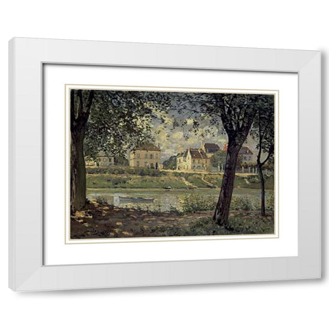 Louveciennes White Modern Wood Framed Art Print with Double Matting by Sisley, Alfred