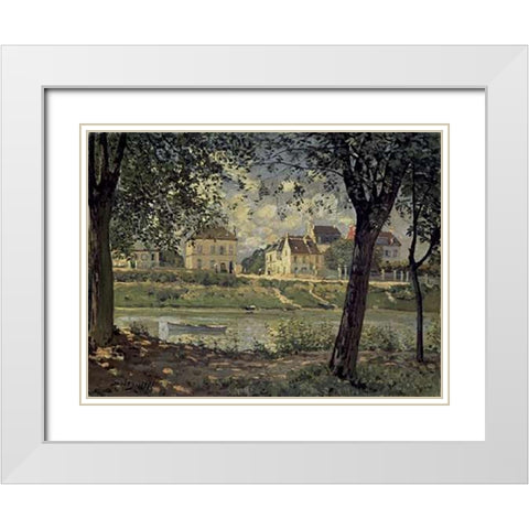 Louveciennes White Modern Wood Framed Art Print with Double Matting by Sisley, Alfred