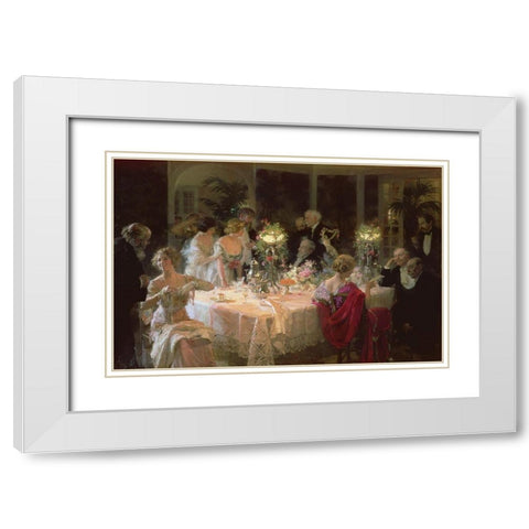 The End Of Dinner White Modern Wood Framed Art Print with Double Matting by Grun, Jules Alexandre
