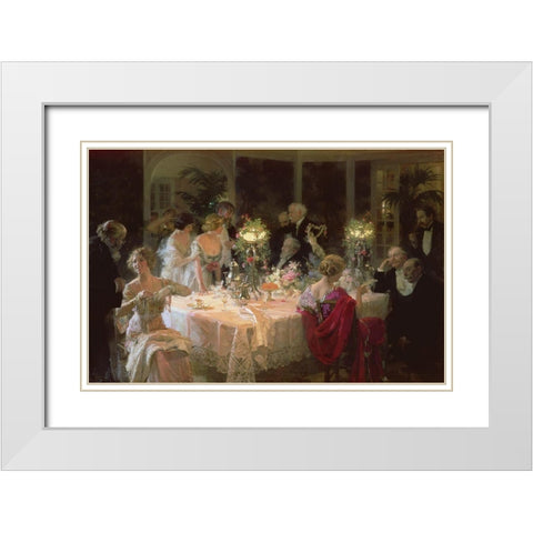 The End Of Dinner White Modern Wood Framed Art Print with Double Matting by Grun, Jules Alexandre