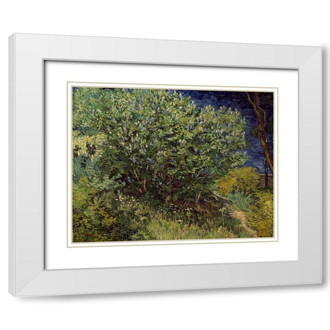 Lilac Bush, 1889 White Modern Wood Framed Art Print with Double Matting by Van Gogh, Vincent