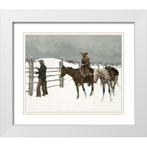 The Fall Of The Cowboy White Modern Wood Framed Art Print with Double Matting by Remington, Frederic