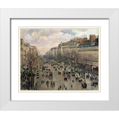 Boulevard Montmartre, Afternoon Sun, 1897 White Modern Wood Framed Art Print with Double Matting by Pissarro, Camille