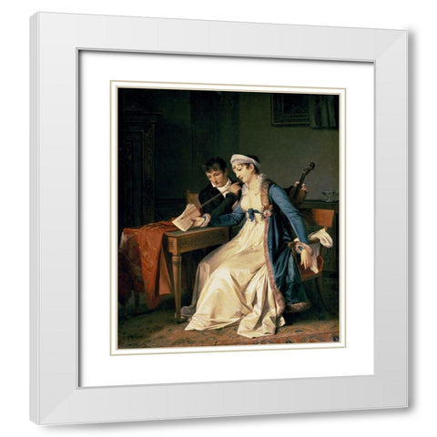 The Music Lesson White Modern Wood Framed Art Print with Double Matting by Gerard, Marguerite