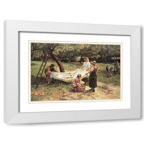 The Apple Gatherers White Modern Wood Framed Art Print with Double Matting by Morgan, Frederick