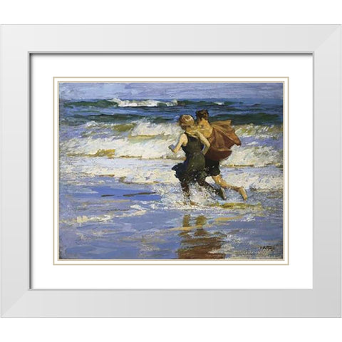 At The Beach White Modern Wood Framed Art Print with Double Matting by Potthast, Edward Henry