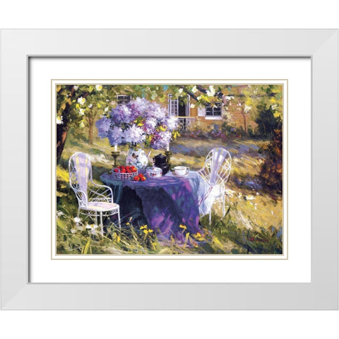 Lilac Tea Party White Modern Wood Framed Art Print with Double Matting by Benjamin