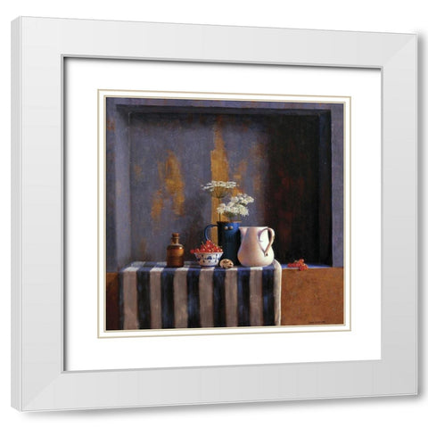 Striped Still Life II White Modern Wood Framed Art Print with Double Matting by Landa, Julien