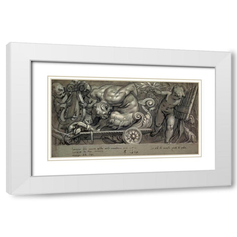 Dionysus and Putti White Modern Wood Framed Art Print with Double Matting by Farinati, Paolo