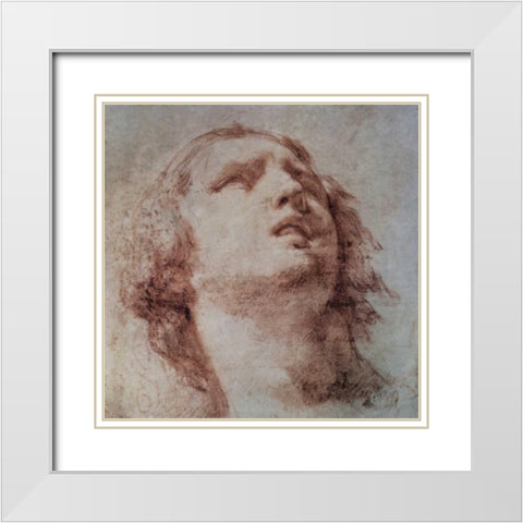 Study of a Head Looking Up White Modern Wood Framed Art Print with Double Matting by Berrettini, Pietro