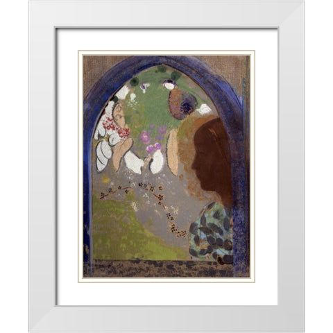 Womans Silhouette in a Window, 1912 White Modern Wood Framed Art Print with Double Matting by Redon, Odilon