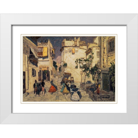 Peafowls White Modern Wood Framed Art Print with Double Matting by Unknown