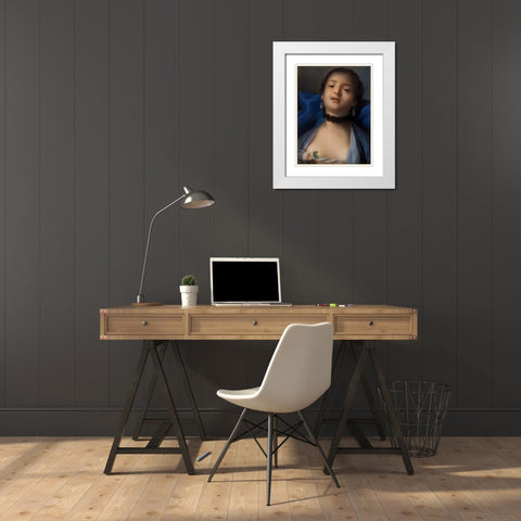 Portrait of a Woman White Modern Wood Framed Art Print with Double Matting by Boucher, Francois