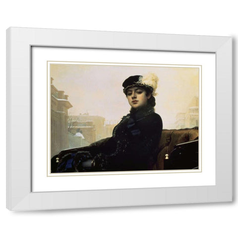 Portrait of an Unknown Woman White Modern Wood Framed Art Print with Double Matting by Kramskoj, Ivan