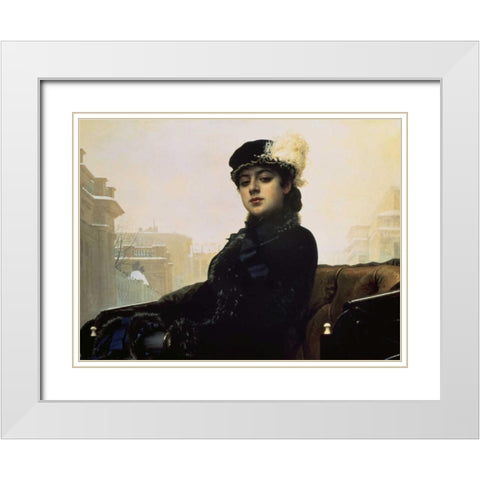 Portrait of an Unknown Woman White Modern Wood Framed Art Print with Double Matting by Kramskoj, Ivan