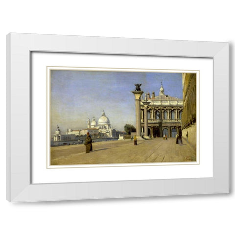 Morning in Venice White Modern Wood Framed Art Print with Double Matting by Corot, Jean-Baptiste-Camille