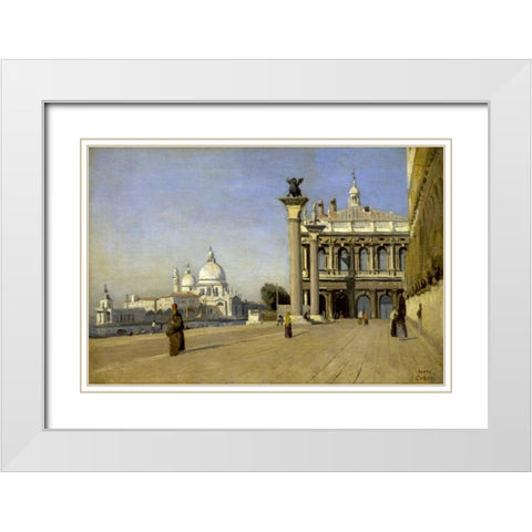 Morning in Venice White Modern Wood Framed Art Print with Double Matting by Corot, Jean-Baptiste-Camille