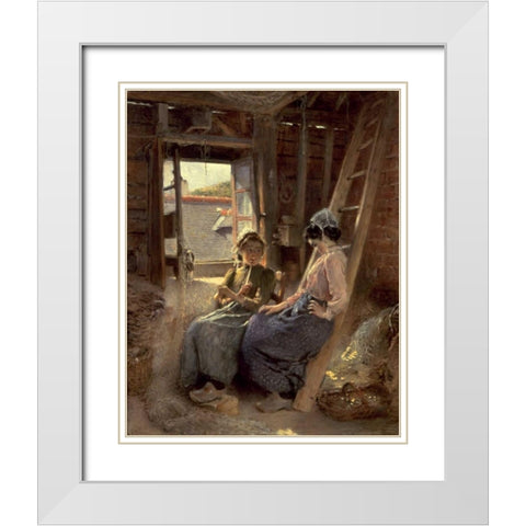 Sisters White Modern Wood Framed Art Print with Double Matting by Makovski, Konstantin