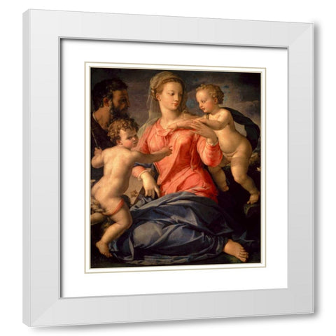 The Holy Family White Modern Wood Framed Art Print with Double Matting by Bronzino, Agnolo