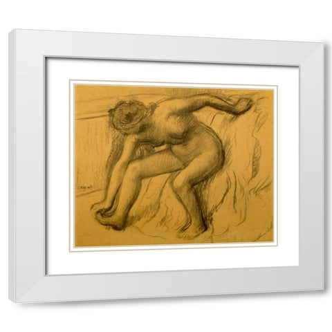 After Bath, 1892 White Modern Wood Framed Art Print with Double Matting by Degas, Edgar