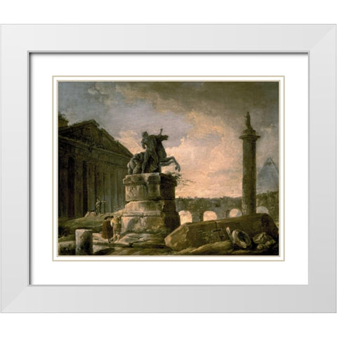 Architectural Landscape with Obelisk White Modern Wood Framed Art Print with Double Matting by Robert, Hubert