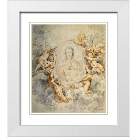 Image of the Virgin Portrayed with Angels White Modern Wood Framed Art Print with Double Matting by Rubens, Peter Paul