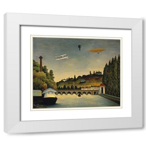 View of the Bridge at Sevres and the Hills at Clam White Modern Wood Framed Art Print with Double Matting by Rousseau, Claude