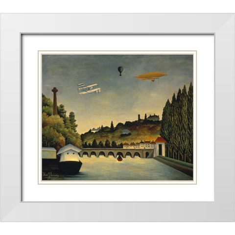 View of the Bridge at Sevres and the Hills at Clam White Modern Wood Framed Art Print with Double Matting by Rousseau, Claude