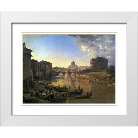 New Rome, Castel SantAngelo, 1823 White Modern Wood Framed Art Print with Double Matting by Shchedrin, Silvester F.