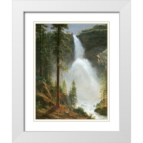 Nevada Falls White Modern Wood Framed Art Print with Double Matting by Bierstadt, Albert