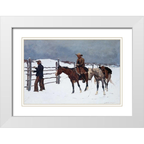 The Fall of the Cowboy White Modern Wood Framed Art Print with Double Matting by Remington, Frederic