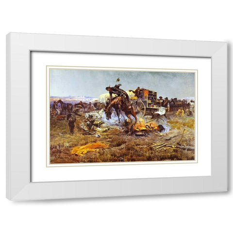 Camp Cooks Troubles White Modern Wood Framed Art Print with Double Matting by Russell, Charles M.