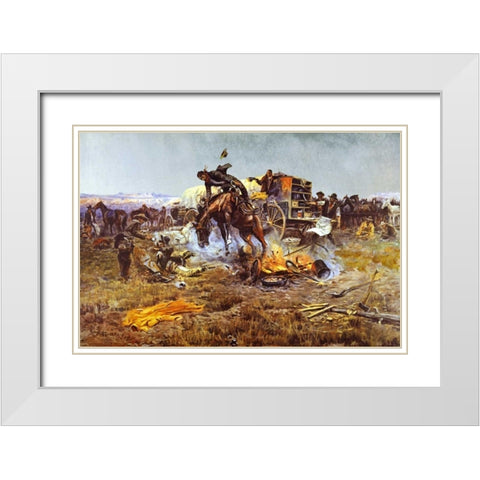 Camp Cooks Troubles White Modern Wood Framed Art Print with Double Matting by Russell, Charles M.