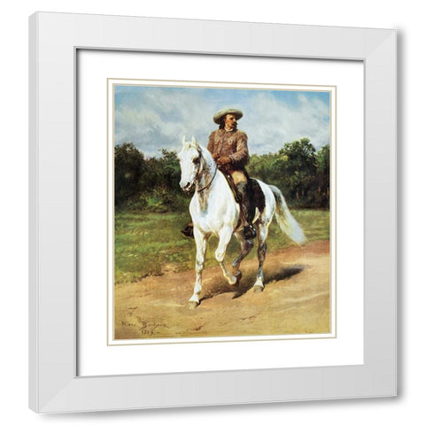 Col. William F. Cody (Buffalo Bill) White Modern Wood Framed Art Print with Double Matting by Bonheur, Rosa