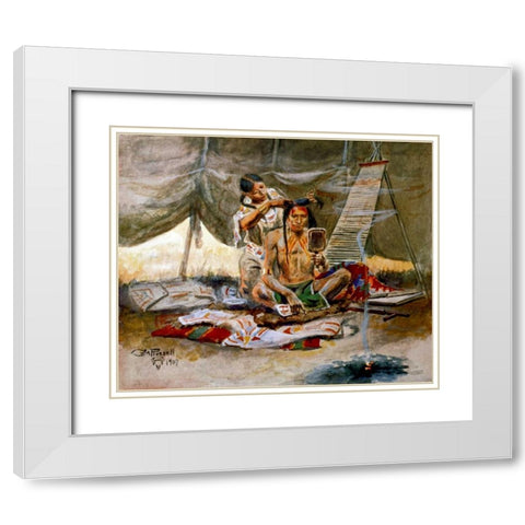 Beauty Parlor White Modern Wood Framed Art Print with Double Matting by Russell, Charles M.