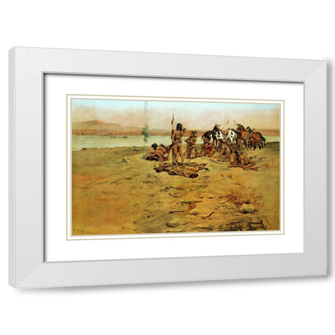 The Signal Fire White Modern Wood Framed Art Print with Double Matting by Russell, Charles M.