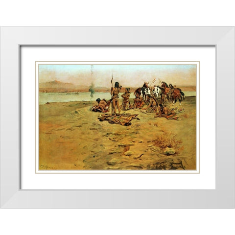 The Signal Fire White Modern Wood Framed Art Print with Double Matting by Russell, Charles M.