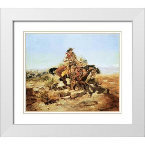 Riding Line White Modern Wood Framed Art Print with Double Matting by Russell, Charles M.